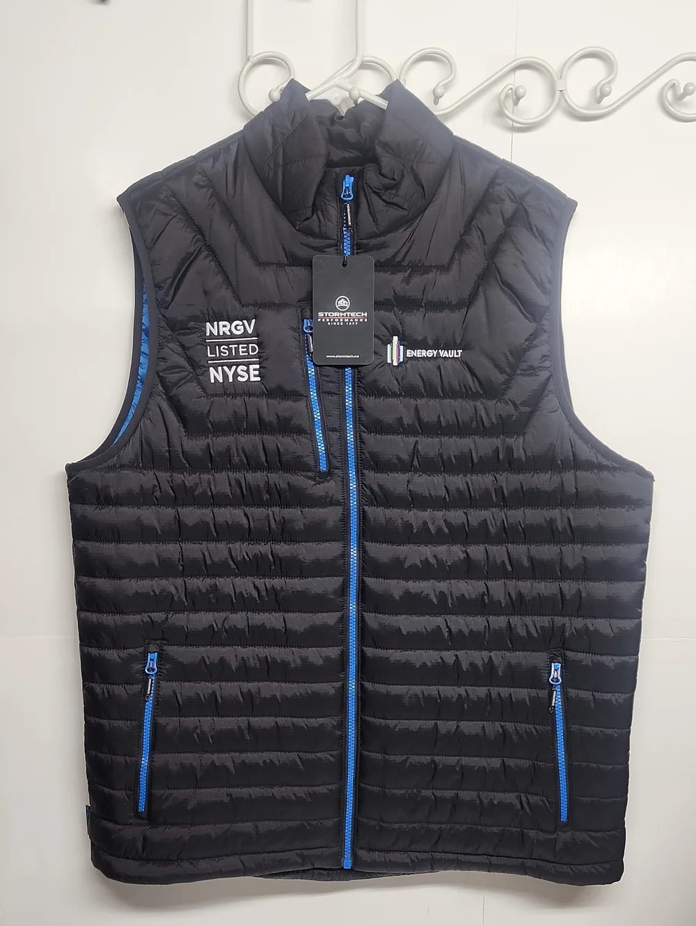 STORMTECH PERFORMANCE CREW mens Black Quilted Puffer Vest w/ Blue Trim SZ XL/TG